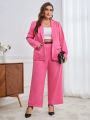 SHEIN BIZwear Plus Size Women's Shawl Collar Suit Jacket And Pants Set