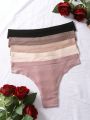 5pcs Solid Color Knitted Ribbed Triangle Panties