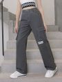 Teen Girls' New Arrival Casual & Fashionable Dark Grey Utility Straight Leg Jeans