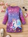 SHEIN Kids CHARMNG Young Girl Cute And Fun Unicorn Ombre Print Dress