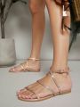 Women'S Flat Rhinestone Solid Color Sandals