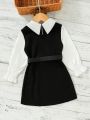 SHEIN Kids Nujoom Young Girl Collared 2 In 1 Shirt Dress With Asymmetrical Hem Without Belt