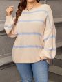 SHEIN LUNE Plus Size Colorblock Striped Flare Sleeve Sweater