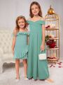SHEIN Kids Nujoom Girls' Knitted Solid Color Elegant Dress