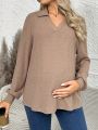 SHEIN Solid Color V-neck Long-sleeved Knitted Maternity T-shirt
