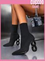 CUCCOO Trending Women Minimalist Sock Boots, Fabric Sculptural Heeled Fashion Boots