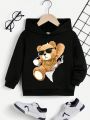 Toddler Boys' Casual Hooded Fleece Bear Pattern Sweatshirt