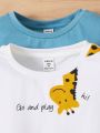 SHEIN Kids QTFun Toddler Boys' 2pcs/set Cute & Comfortable Cartoon Animal Pattern Long Sleeve Top