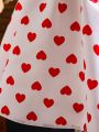 SHEIN Kids CHARMNG Little Girls' Woven Heart Pattern Romantic Dress With Round Neckline And Bowtie