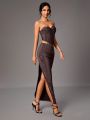 SHEIN Tall Solid Color Strapless Top And Skirt Two Piece Set