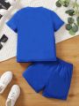 SHEIN Kids EVRYDAY 2pcs/set Boys' T-shirt And Shorts Outfit, Casual Sporty Street Fashion For Spring & Summer