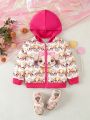 SHEIN Baby Girls' Casual Cute And Fun Animal Print Hooded Jacket For Outdoor Activities