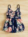 SHEIN Baby Floral Print Belted Cami Romper