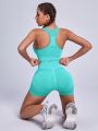Yoga Basic 2pcs Seamless High Stretch Yoga Set Sports Suit Racer Back Tank Hip-hugging Shorts