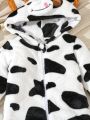 Baby Boy Cow Pattern 3D Ear Design Hooded Fluffy Jumpsuit