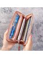 Women's Long Color-block Wallet, Fashionable Clutch Handbag With Multiple Card Slots & Large Capacity Zipper Coin Purse