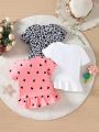 Baby Girls' Leopard Print & Heart Pattern Round Neck Casual Short Sleeve T-Shirt 3pcs/Set For Summer