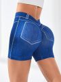 Yoga Trendy Denim-Like Printed Athletic Shorts