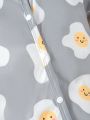 Cute Printed Eggs And Breakfast Pattern Jumpsuit Set