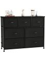 Furmax Fabric Dresser, Dresser for Bedroom Storage Drawers Tall Dresser Storage Tower with 7 Drawers, Chest of Drawers with Fabric Bins, Wooden Top, Steel Frame for Bedroom, Closet, TV Stand, Entryway
