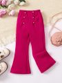 SHEIN Kids KDOMO Little Girls' Double Breasted Pleated Flared Pants