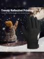 ATARNI Soft Thickened Fleece Winter Sports Gloves Reflective Printed Anti-Slip Touch Screen Warm Gloves Children's Splash-proof Outdoor Running Cycling Gloves for Kids Aged 4-12