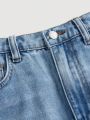 SHEIN Teenage Girls' Casual Mid-Rise Irregular Cut Distressed Straight Leg Jeans