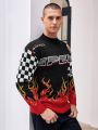 1pc Fire & Text Pattern Sweater