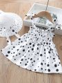 Baby Girls' Polka Dot Printed Spaghetti Strap Dress