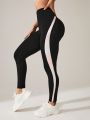 Yoga Trendy Women's High-Waisted Color-Block Tight Sports Leggings For Running, Yoga And Fitness