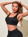 Solid Color Cross Hollow Out Sports Bra