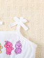 Baby Girls' Cartoon Animal Printed Shoulder-Tie Romper With Shorts