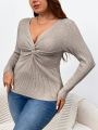 SHEIN Frenchy Plus Size Twisted Detail Long Sleeve Sweater