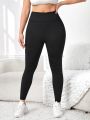 Running Plus Size Women'S Tummy Control Sports Leggings With Wide Waistband