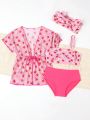 Baby Swimwear Set, Includes Sun Protection Swimming Suit And Hairband