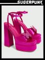 Sugerpunk Women's Fashionable Waterproof High Heel Platform Shoes With Butterfly Embellishment