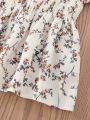Teenage Girls' Bubble Sleeve Floral Printed Short Sleeve Blouse