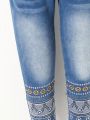 Young Girl's Casual Fashionable Embroidered Skinny Jeans For Daily Wear