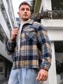 SHEIN Extended Sizes Men's Plus Size Workwear Pocketed Casual Shirt Jacket