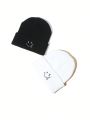 XYZ Studio 2pcs Smiling Face Embroidery Design Knitted Hat