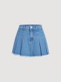 SHEIN Teenage Girls' Casual High Waist Mini Denim Skirt