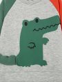 SHEIN Kids QTFun Toddler Boys' Cute & Comfortable Crocodile Printed Color Block Sweatshirt And Pants Outfits