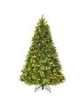 Gymax 7.5' Artificial Pre-Lit Christmas Tree Hinged LED Lights Pine Cones Metal Stand