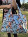Cartoon Floral Pattern Large Capacity Portable Foldable Shopping Bag, Beach Bag, Yoga Bag