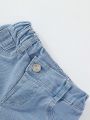 Baby Girls' Vintage Personality Design Flared Jeans With Slanted Waist And Ripped Hole Details