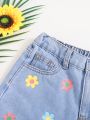 SHEIN Tween Girls Spring Summer Boho Floral Print Raw Hem Denim Jeans Shorts,Girls Summer Clothes Bottom Outfits
