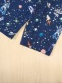 SHEIN Tween Boy Astronaut & Galaxy Print Tee & Shorts PJ Set