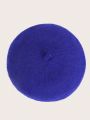1pc Knitted Round Shape Blue Kid's Beret
