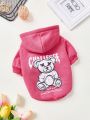 PETSIN 1pc Cute Bear Printed Street Style Hoodie For Women, Pink, With Pet Print