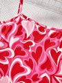 SHEIN Kids EVRYDAY Tween Girls' Knitted Sweetheart Pattern Bodycon Cami Dress